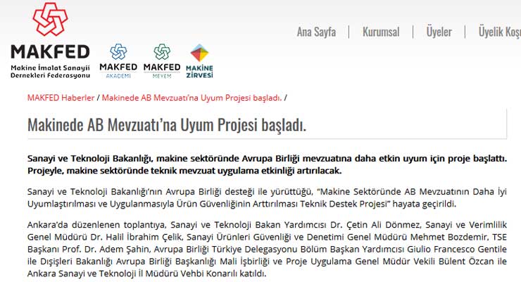 MAKFED, Makinede AB Mevzuatına Uyum Projesi Toplantısına Katıldı